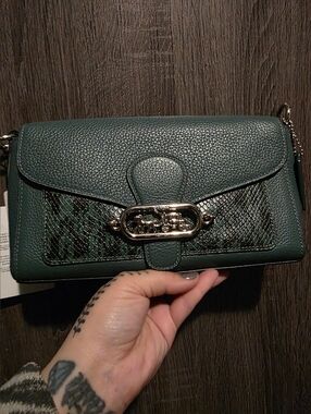Coach Jade Shoulder Bag NWT in a dark turquoise With Snakeskin Embossed Trim
